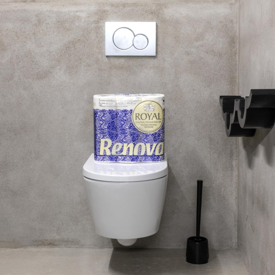 Renova 9 rolls 4-ply toilet paper, royal white. Extra Thick, Extra Soft, Extra Care, Dermatologically Tested.